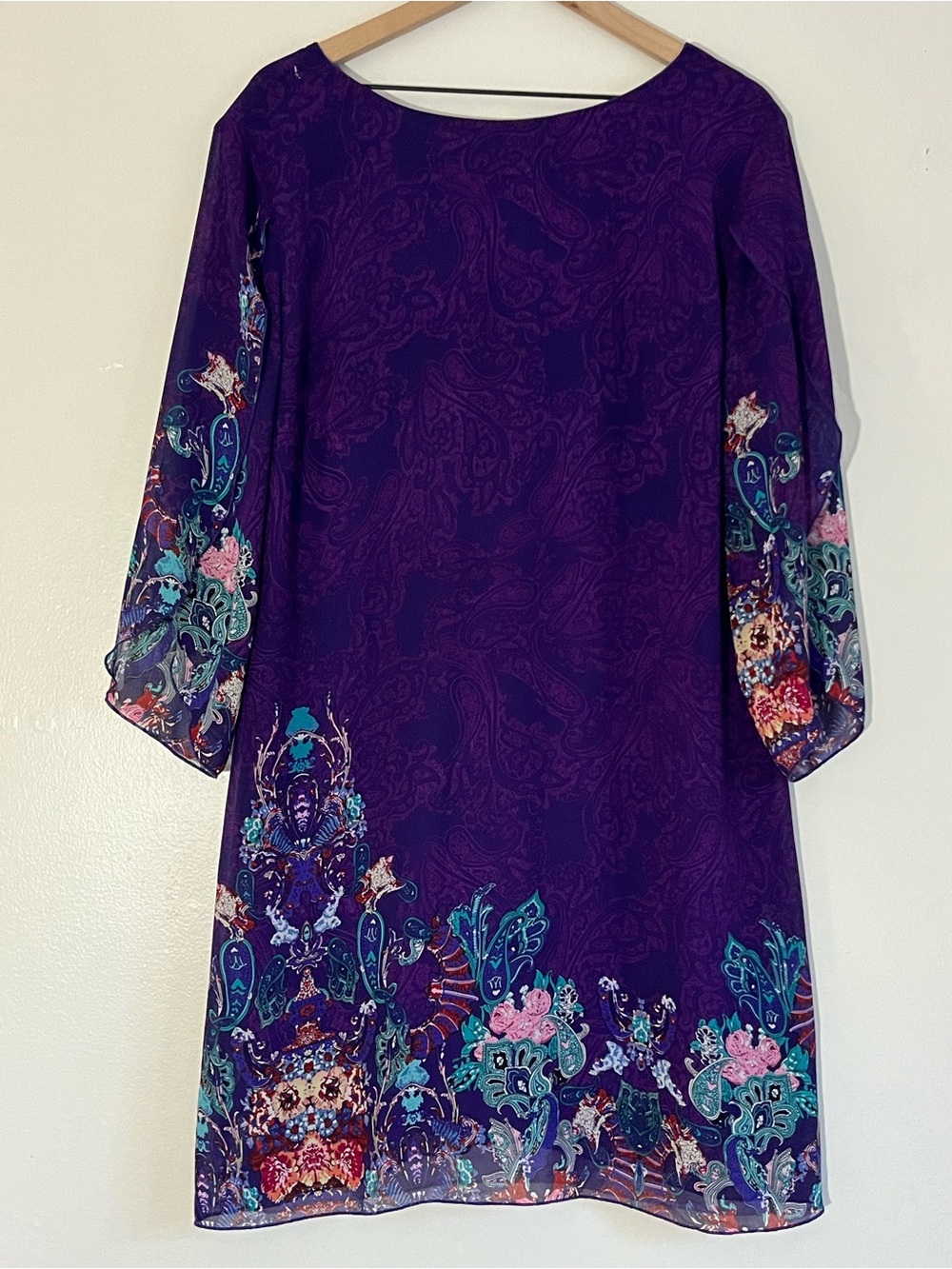 Grace Karin Floral Print Sheer Open Sleeves Scoop Neck Shift Dress in Purple XL